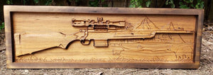 Hunting Rifle With Bear And Mountain Scene