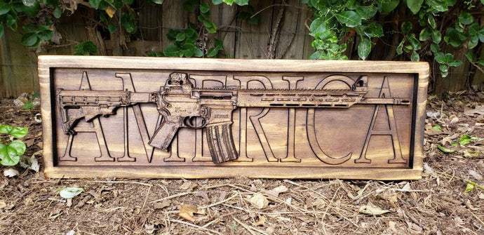 AR-15 Rifle With The Word America