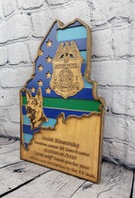 Load image into Gallery viewer, Customizable Wooden Plaque With United States Flag, Wording, &amp; Custom Logos