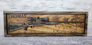 Hunting Rifle Deer Scene (Two Stain Colors)