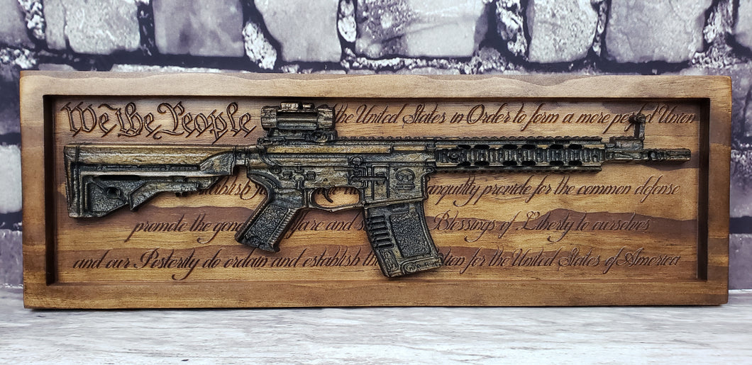 AR-15 Rifle With The U.S. Constitution Behind It