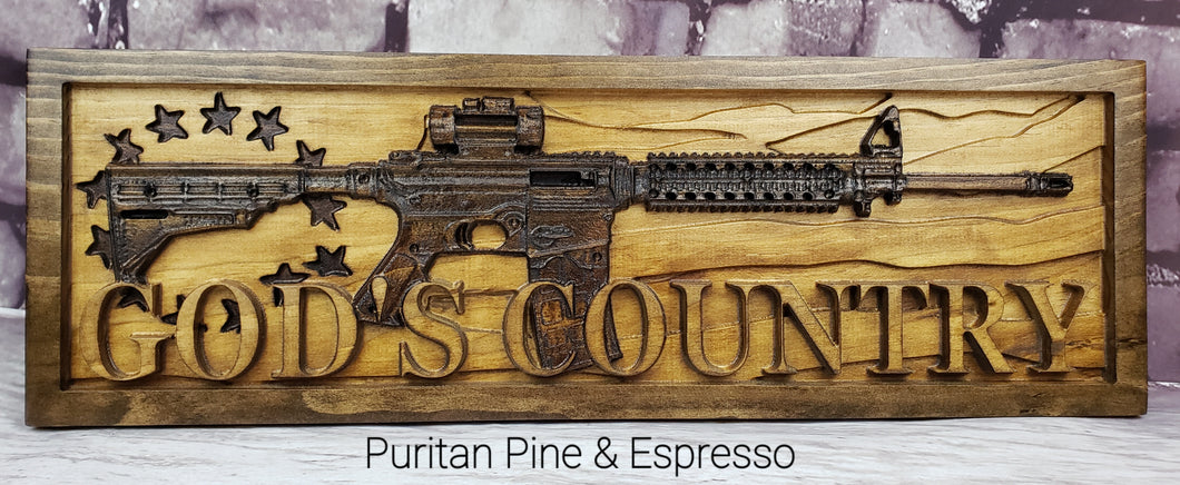 Betsy Ross Flag With AR-15 Rifle And God's Country