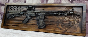 AR-15 Rifle With Distressed American Flag & Logo