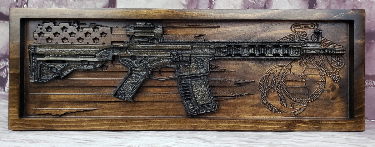 AR-15 Rifle With Distressed American Flag & Logo – Carved Gun Creations
