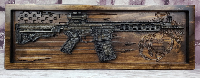 AR-15 Rifle With Distressed American Flag & Logo