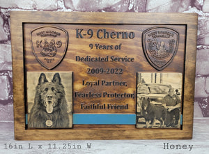 Customizable K-9 Plaque With Photos & Painted Blue Line