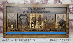 Customizable K-9 Plaque With Photos & Painted Blue Line