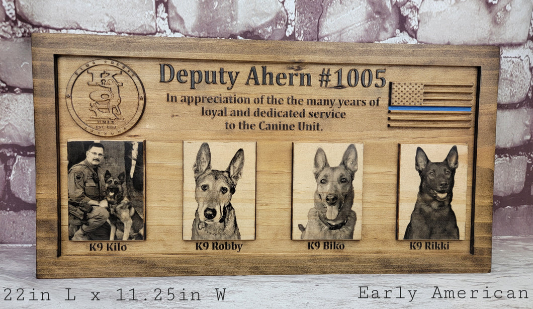 Customizable K-9 Plaque With Photos & Painted Blue Line