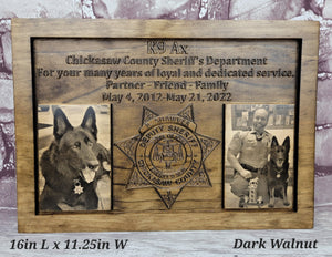 Customizable K9 And Handler Police Officer Law Enforcement Memorial Plaque With Photos