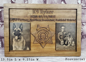 Customizable K9 And Handler Police Officer Law Enforcement Memorial Plaque With Photos
