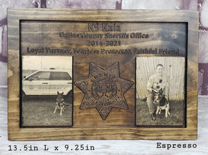 Customizable K9 And Handler Police Officer Law Enforcement Memorial Plaque With Photos