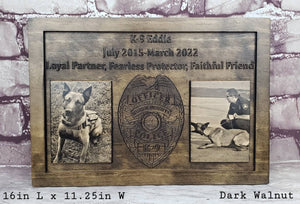 Customizable K9 And Handler Police Officer Law Enforcement Memorial Plaque With Photos