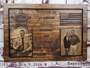 Customizable Law Enforcement Retirement Plaque With Painted Flag Or Line