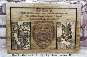 Customizable K9 And Handler Police Officer Law Enforcement Memorial Plaque With Photos