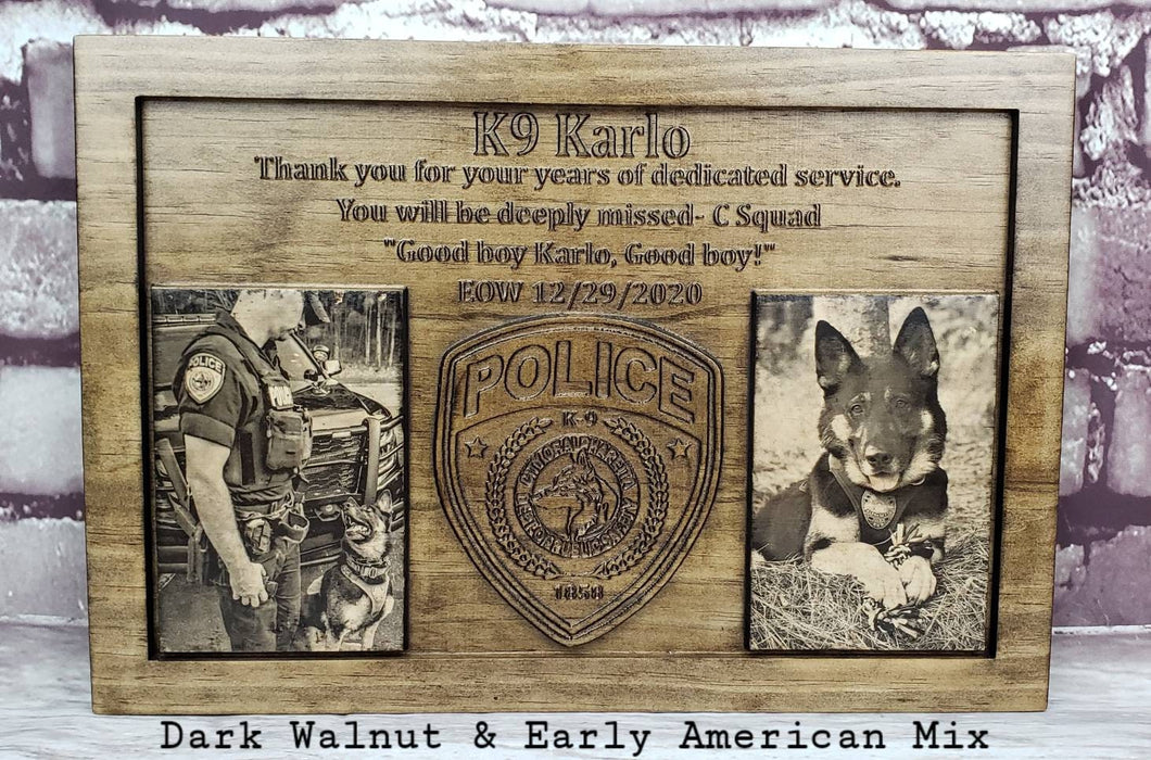 Customizable K9 And Handler Police Officer Law Enforcement Memorial Plaque With Photos