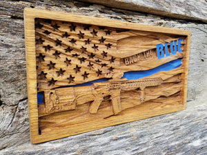 Back The Blue American Flag With AR-15 Rifle