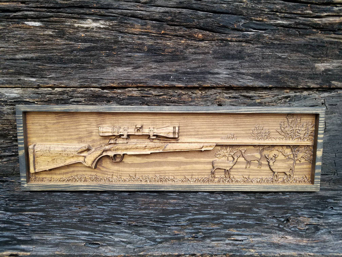 Hunting Rifle With Deer Scene – Carved Gun Creations