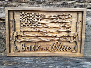 Back The Blue American Flag With Two AR-15 Rifles