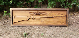 Hunting Rifle With Bear And Mountain Scene