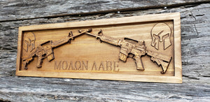 Two AR-15 Rifles Crossed With Molan Labe
