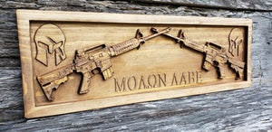 Two AR-15 Rifles Crossed With Molan Labe