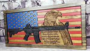 Painted American Flag With AR-15 Rifle, Eagle, & Second Amendment