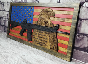 Painted American Flag With AR-15 Rifle, Eagle, & Second Amendment