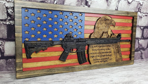 Painted American Flag With AR-15 Rifle, Eagle, & Second Amendment