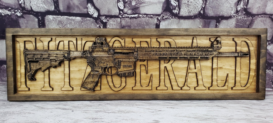 AR-15 Rifle With Name Behind It